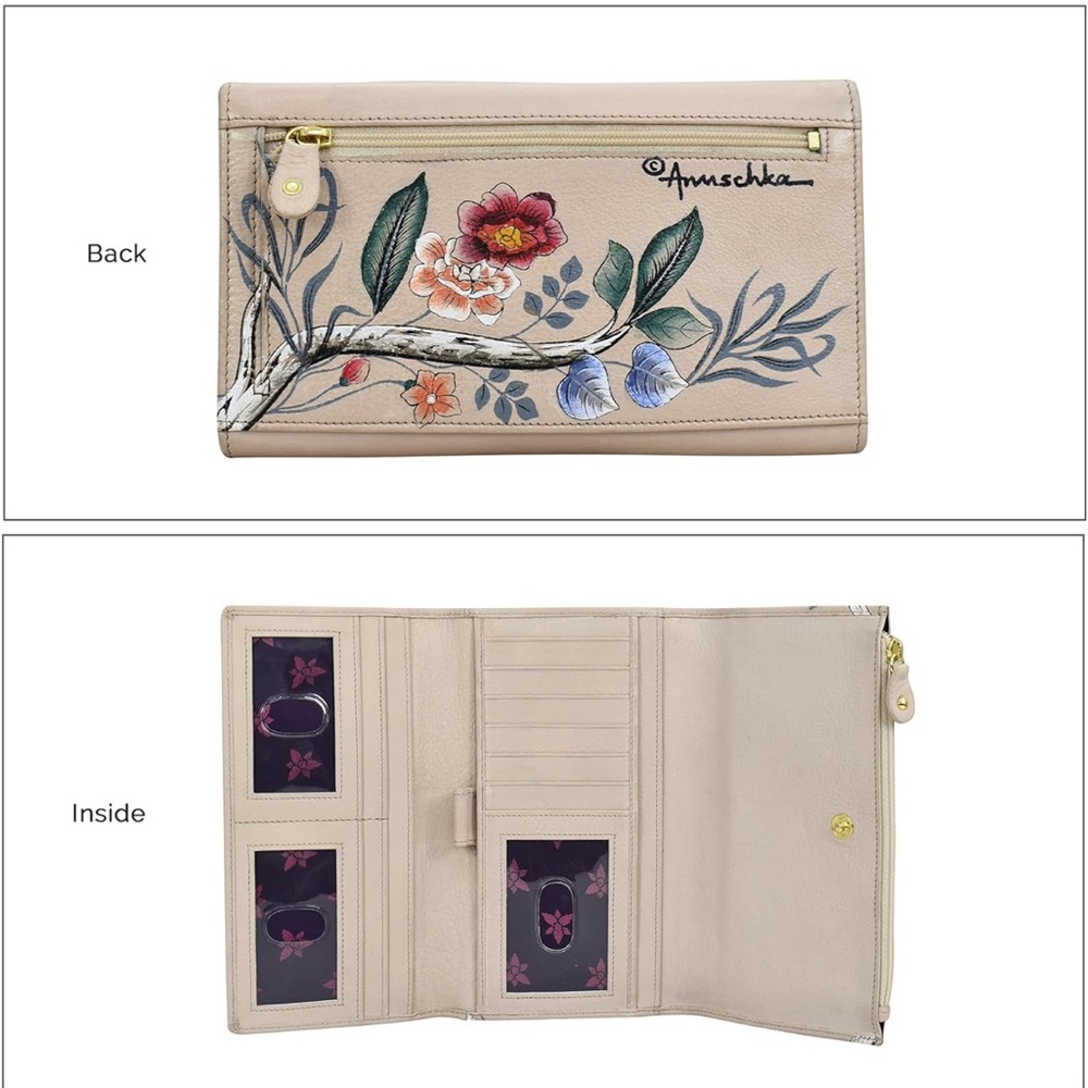 Anuschka Cardinal Family handpainted trifold woman’s wallet/clutch - Picture 9 of 12